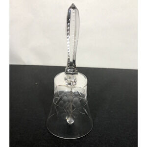 Etched Flower Crystal Glass Bell, Faceted Handle, Nice Sound Collectible